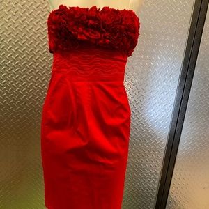 Red Catherine Malandrino Ruffle Flower Dress, Size 0